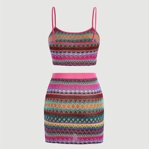 NWT Verdusa Women's 2 Piece Striped Crop Cami Top a & Mini Bodycon Skirt Set.